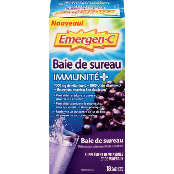 Emergen-C Immunité plus supplément de vitamines et de minéraux baie de sureau 18 ea, 0,78 $/1ch