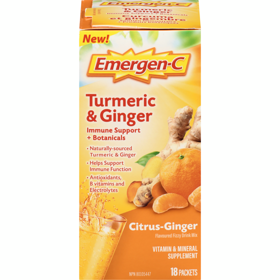 Emergen C Vitamin & Mineral Supplement Turmeric & Ginger Citrus-Ginger 18 ea, $0.95/1ea