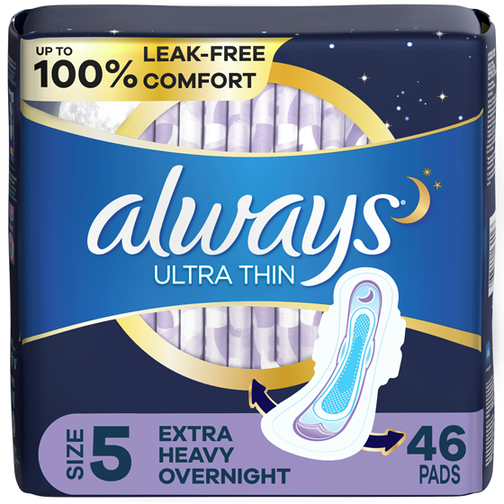 Always Serviettes Ultra Thin, de nuit, flux très abondant, avec ailes Flexi-Wings, taille 5, non parfumées, 46 serviettes 46 ea, 0,39 $/1ch