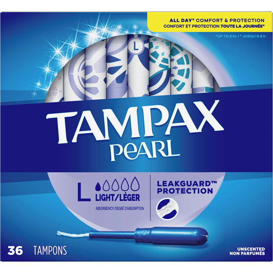 Tampax Tampons Pearl avec tresse anti-fuites LeakGuard, degré d’absorption léger, non parfumés, 36 tampons. 36 ea, 0,33 $/1ch