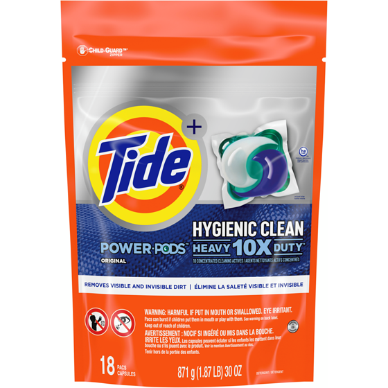 Tide Hygienic Clean Heavy 10x Duty Power Pods Laundry Detergent Pacs, Original, 18 count, For Visible and Invisible Dirt 18 ea, $0.83/1ea