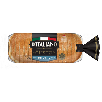 D’Italiano Pain style brioche tranché épais Gusto! 620 g, 0,65 $/100g