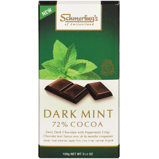 Schmerlings Swiss Dark Chocolate With Peppermint Crisp Dark Mint 100 g, $9.99/100g