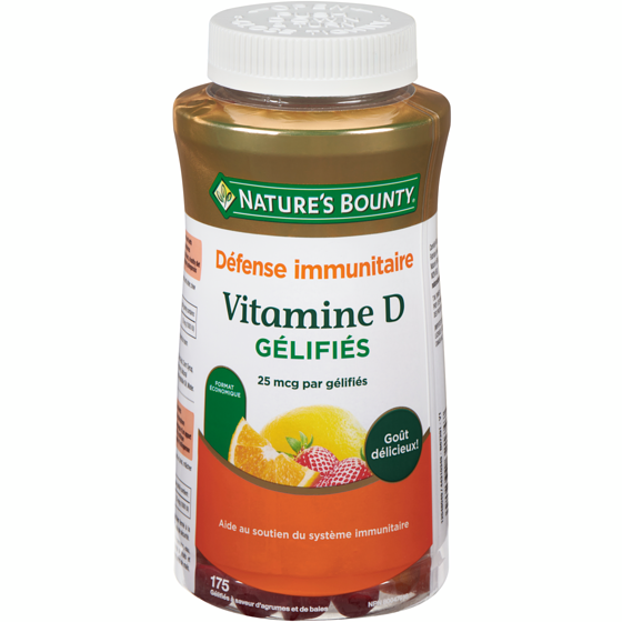 Nature’s Bounty Vitamine D3 En Gélifiés 1 000 Ui, Format Économique, Aide À Soutenir Des Os En Santé, Saveurs De Fraise, D'Orange Et De Citronélifiés 175 ea, 0,09 $/1ch