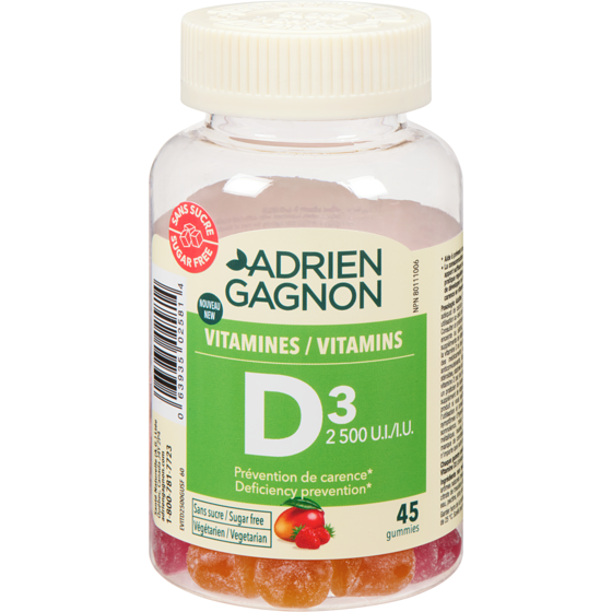 Santé naturelle D3 gummies 2 500 u.i. 45 ea, 0,49 $/1ch