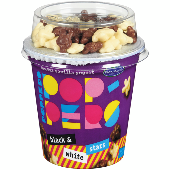 Norman Poppers Low Fat Vanilla Yogurt Black & White Stars 150 g, $1.86/100g