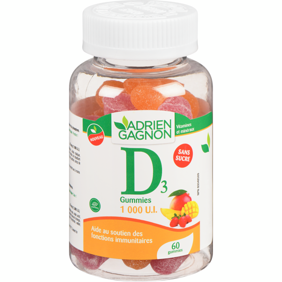 Santé naturelle D3 gummies 1 000 u.i. 60 ea, 0,33 $/1ch