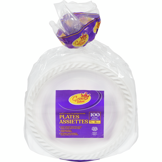 Crown Prince Assiettes plastique blanc 100x1.0 ea, 0,09 $/1ch