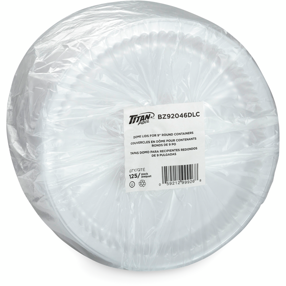 null Couvercles en dome pour contenants ronds de 9" 125 ea, 0,12 $/1ch