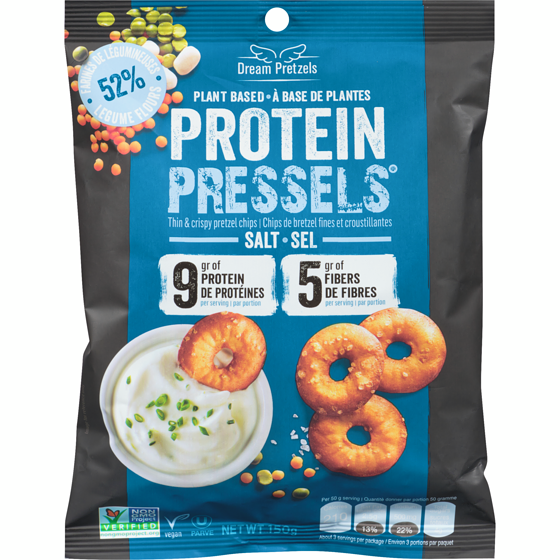 Dream Pretzels Protein pressels chips de bretzel fines et croustillantes sel 150 g, 3,33 $/100g