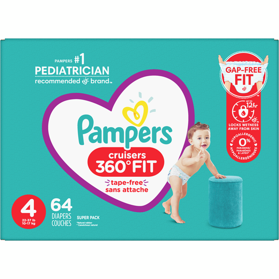Pampers Couches Cruisers 360°, taille 4, 64 unités 64 ea, 0,55 $/1ch