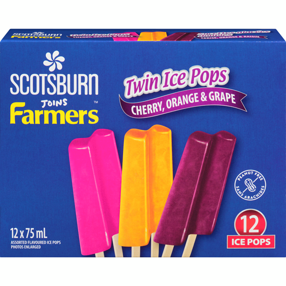 Scotsburn Scotsburn Twin Ice Pops Cherry, Orange & Grape 900 ml, $0.83/100ml