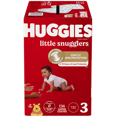 Huggies Couches pour bébés Little Movers, taille 3 (16 à 28 livres), 136 couches 136 ea, 0,31 $/1ch