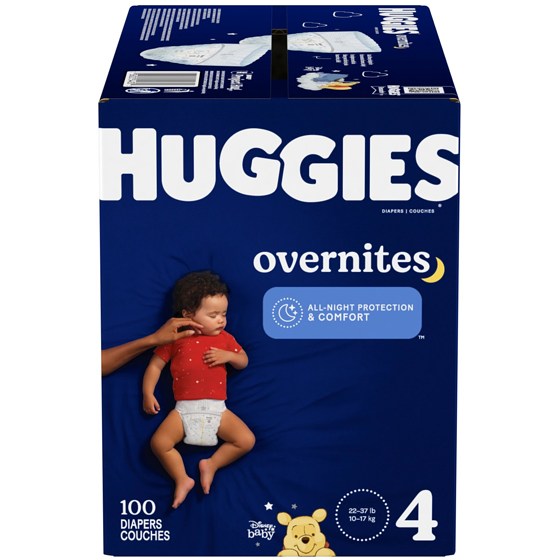 Huggies Couches pour bébé Overnites pour la nuit,taille 4,100 unités 100 ea, 0,42 $/1ch