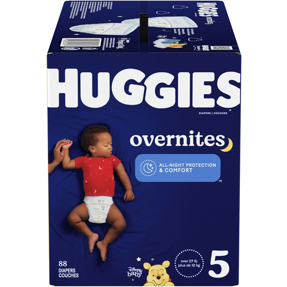 Huggies Couches pour bébé Overnites pour la nuit, taille 5 (plus de 12 kg [27 livres]), 88 unités 88 ea, 0,48 $/1ch