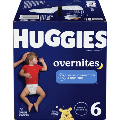 Huggies Couches pour bébé Overnites pour la nuit, taille 6 (plus de 16 kg [35 livres]), 72 unités 72 ea, 0,58 $/1ch