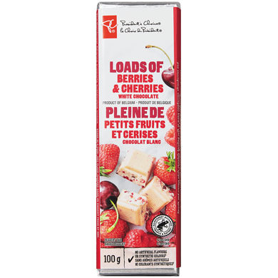President's Choice Loads of Berries and Cherries White Chocolate Dessert Bar 100 g, $3.50/100g