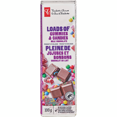 President's Choice Loads of Gummies & Candies Milk Chocolate Dessert Bar 100 g, $3.50/100g