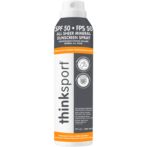 Thinksport Vaporisateur d'écran solaire minéral all sheer, FPS 50 177 ml, 18,64 $/100ml
