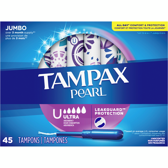 Tampax Pearl Tampons, with LeakGuard Braid, Ultra Absorbency, Unscented, 45 Count. 45 ea, $0.32/1ea