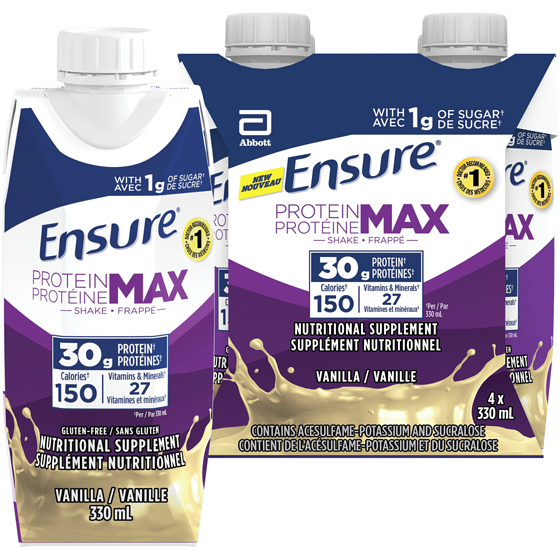 Ensure Ensure Protein Max 30 g Nutrition Shake Supplement, Vanilla Protein Drink with 30 g of High-Quality Protein, 1 g of Sugar, 330 mL (Pack of 4), 1320 mL 4x330.0 ml, $1.44/100ml