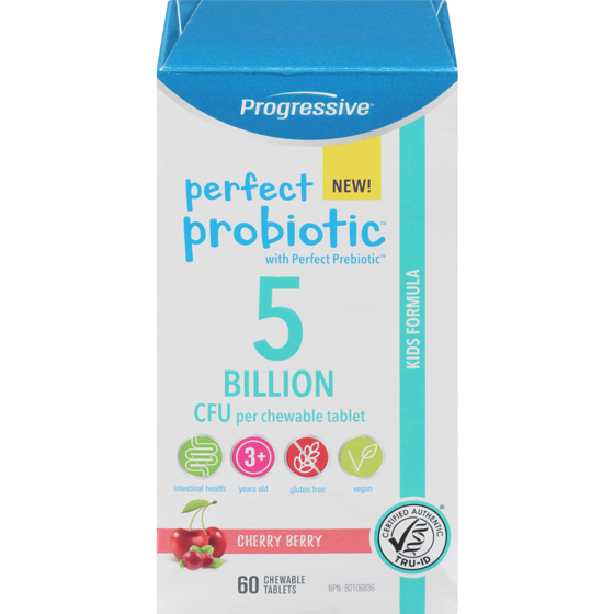 Progressive Perfect Probiotic 5 Billion Cfu Per Chewable Tablet Kids Formula Cherry Berry 60 ea, $0.75/1ea