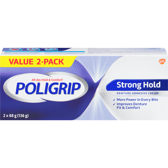 Poli Grip Strong Hold Denture Adhesive Cream, Zinc Free, 2X68G Tubes 136 Grams 136 g, $13.23/100g