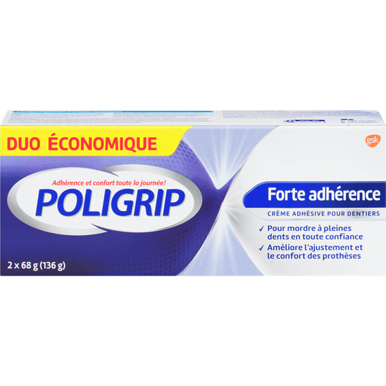 Poligrip Crème Adhésive Pour Prothèse Dentaire Forte Adhérence 136 g, 13,23 $/100g