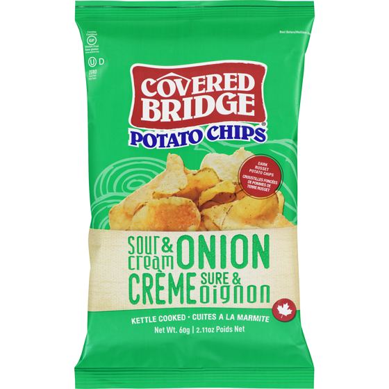 Covered Bridge Potato Chips, Sour Crème & Onion 60 g, $2.98/100g