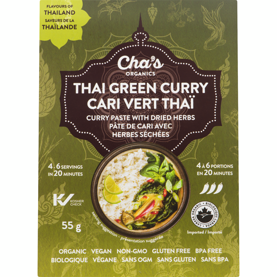 Cha's Organics Thai Green Curry Paste with Dried Herbs 55 g, $11.82/100g