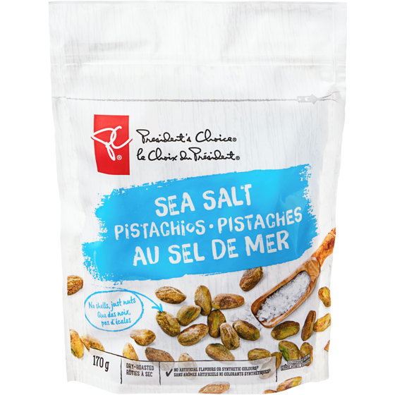 President's Choice Dry-Roasted Sea Salt Pistachios 170 g, $6.47/100g