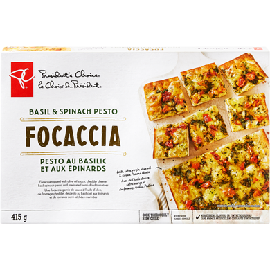 le Choix du Président Focaccia pesto au basilic et aux épinards 415 g, 1,56 $/100g