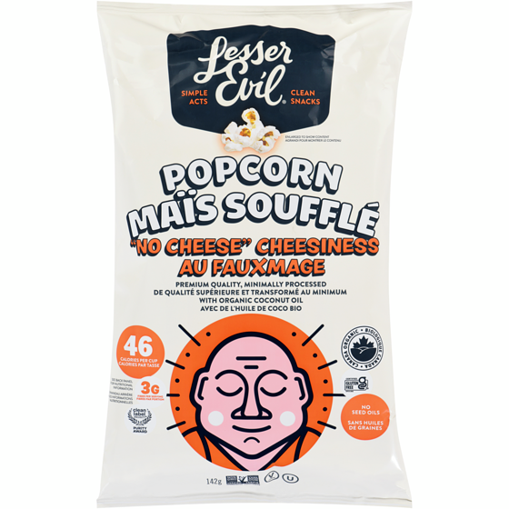 Lesser Evil Organic Popcorn No Cheese Cheesiness 142 g, $4.22/100g