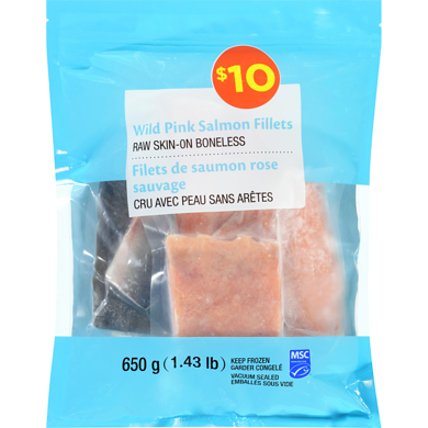 null Portions de saumon rose sauvage avec peau désarêté 650 g, 1,54 $/100g
