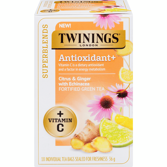 Twinings Superblends Fortified Green Tea Citrus & Ginger With Echinacea 18 ea, $0.50/1ea