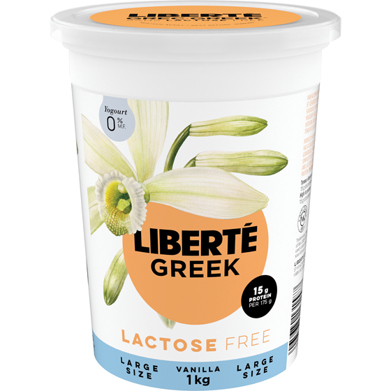 Liberte Greek 0% Lactose Free Yogurt, Vanilla, High Protein 1000 g, $1.00/100g