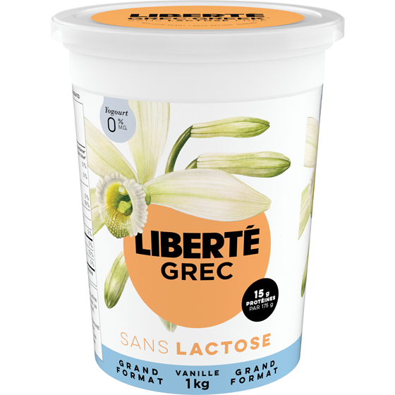 Liberté Grec Yogourt 0 % Sans lactose, Vanille, Teneur élevée en protéines 1000 g, 1,00 $/100g