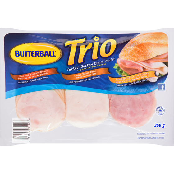 Butterball Trio Submarine Turkey Chicken 250 g, $3.00/100g