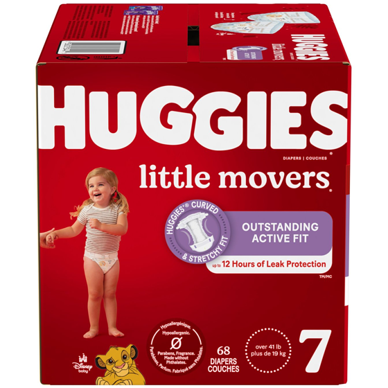 Huggies Couches pour bébés Little Movers, taille 7 (41 livres et plus), 68 couches 68 ea, 0,51 $/1ch