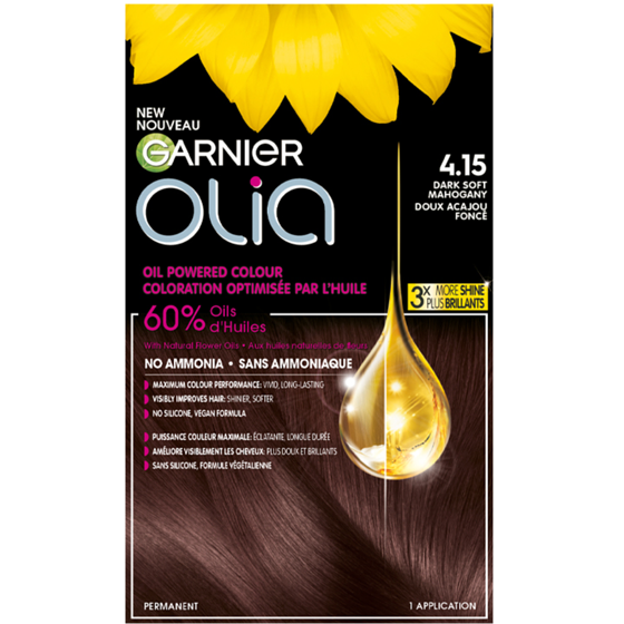 Garnier Olia Permanent Hair Dye No Ammonia and Oil Powered, 1 pack Dark Soft Mahogany 1 ea, $13.00/1ea