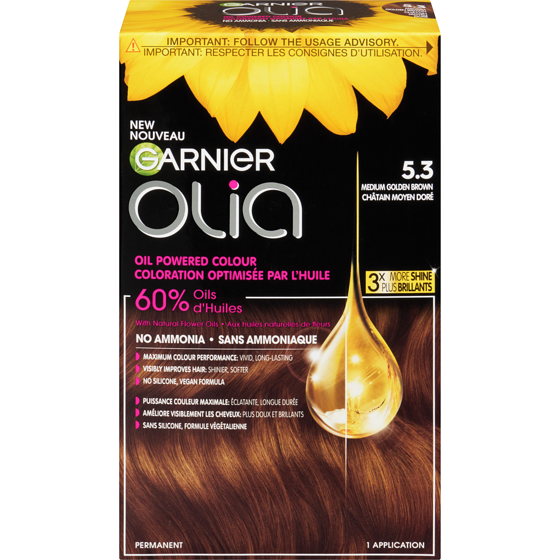 Garnier Olia Permanent Hair Dye No Ammonia and Oil Powered, 1 pack Medium Golden Brown 1 ea, $16.49/1ea