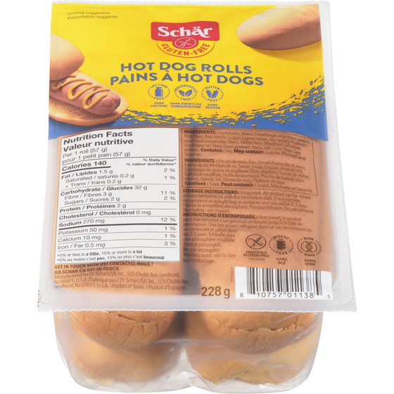 Schar Gluten-free Hot Dog Rolls 228 g, $3.51/100g