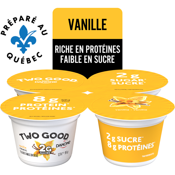 Danone Yogourt faible en sucre à la vanille, 2 g de sucre, 8 g de protéines 380 g, 1,58 $/100g