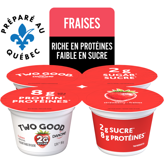 Danone Yogourt faible en sucre aux fraises, 2 g de sucre, 8 g de protéines 380 g, 1,58 $/100g