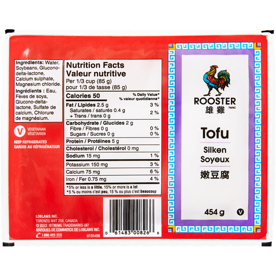 Rooster Tofu soyeux 454 g, 0,64 $/100g