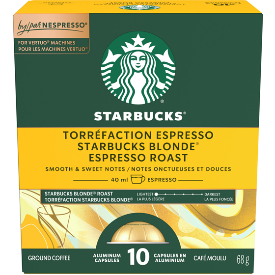 Starbucks Sbux Torréfaction Blonde Espresso Nespresso Vertuo 68 g, 19,10 $/100g