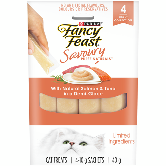 Purina Fancy Feast Savoury Purée Naturals with Natural Salmon & Tuna, Cat Treats 40 g, $8.73/100g