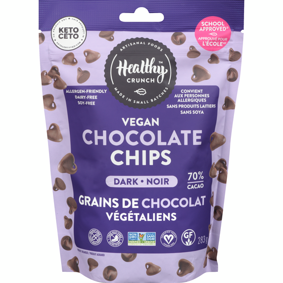 Healthy Crunch Grains de 70% chocolat noir végétaliens 283 g, 3,88 $/100g