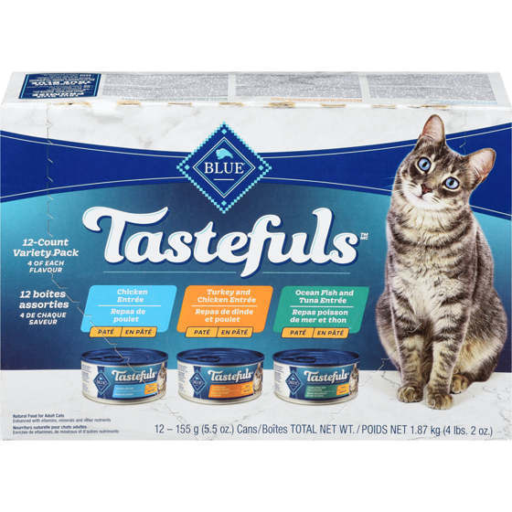 Blue Buffalo Tastefuls Natural Food For Adult Cats Paté 12-Count Variety Pack 2.18 kg, $1.38/100g