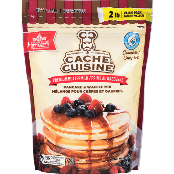 Cache Cuisine Mélange pour crêpes et gaufres prime au babeurre complet paquet valeur 908 g, 0,44 $/100g